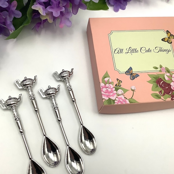 Teaspoon for tea  New Silver Plated set of spoons with teapot handles  to match your cup saucer collection. Set of 4 spoons with Gift Box