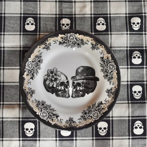 Skull Plate  Till Death Do Us Apart. Mr & Mrs Sugar Skull Bride and Groom. Royal Stafford Porcelain Dish. Salad  Dessert  Bread Butter