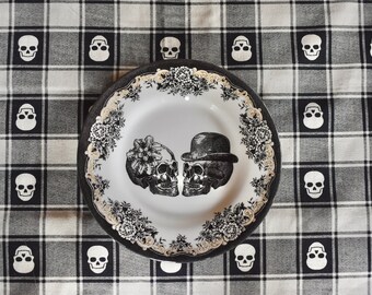 Skull Plate. Till Death Do Us Apart. Mr & Mrs Sugar Skull Bride and Groom. Royal Stafford Porcelain Dish. Salad, Dessert, Bread Butter