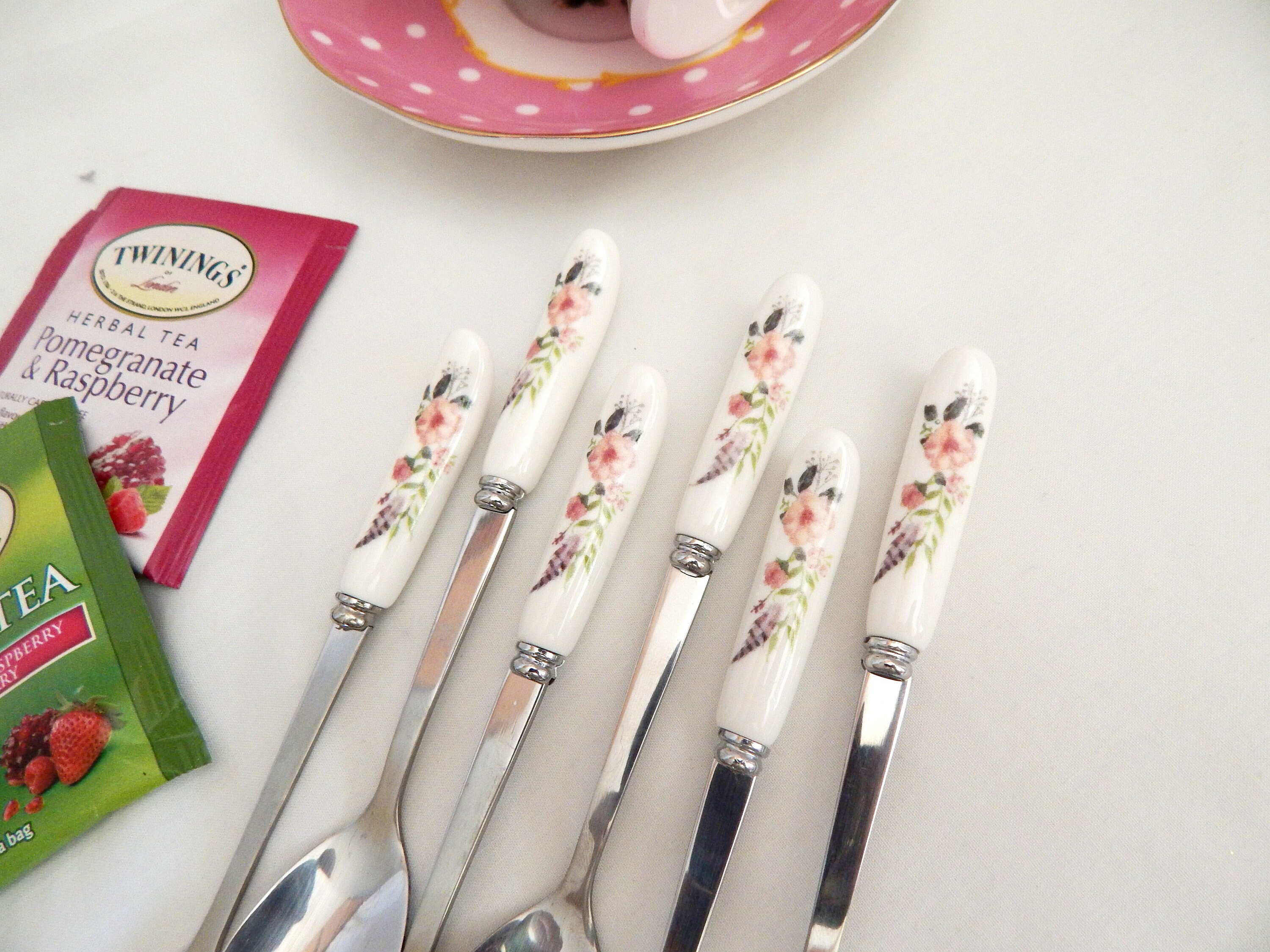 Teaspoon. Bohemian Love. Floral Sprig Ceramic Handle Stainless | Etsy