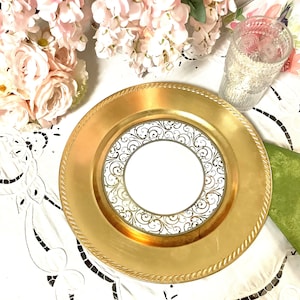 Gold and Silver Scroll Plate  Fine Porcelain with Metallic Accents. Side Plate  Salad  Dessert. Wedding rehearsal,  Bridesmaid Luncheon
