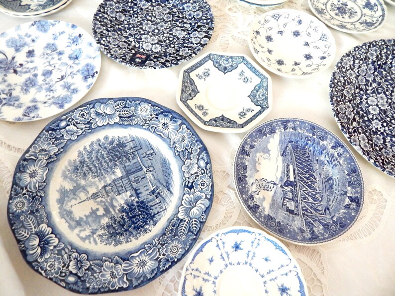 Blue and White Dessert Plates. Mismatched China Porcelain Etsy