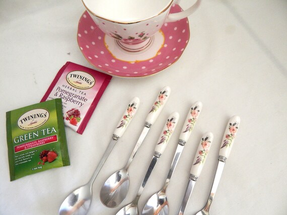 Teaspoon. Bohemian Love. Floral Sprig Ceramic Handle Stainless | Etsy