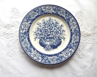 Blue and White Luncheon Dinner Plate Fine Porcelain English Toile