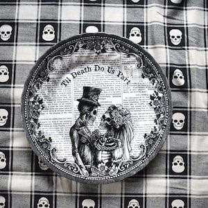 Royal Wessex Till Death Do Us Apart  Mr & Mrs Sugar Skull Bride and Groom. Porcelain Dish. Divination Wedding gift. Lunch Dinner Platter