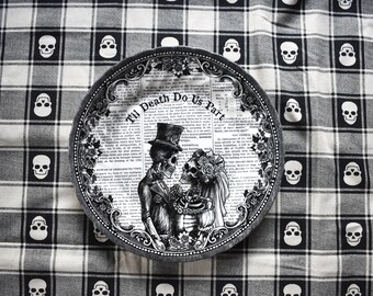 Skull Plate. Till Death Do Us Apart. Mr & Mrs Sugar Skull Bride and Groom. Royal Wessex Porcelain Dish. Wedding gift. Lunch Dinner Platter