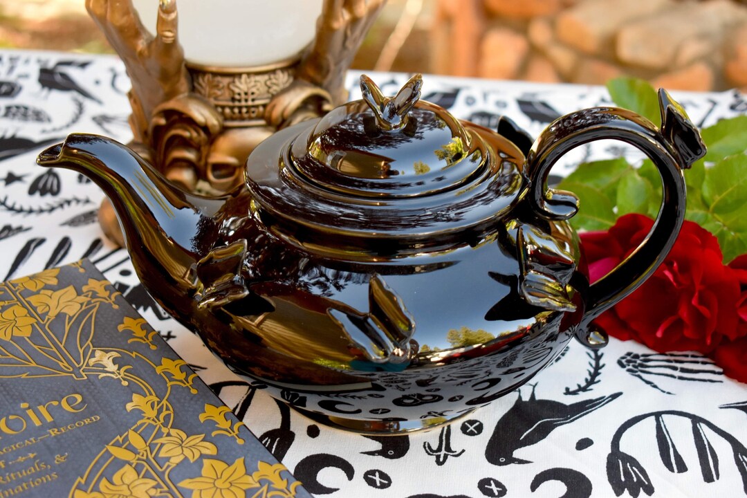 Personalized Teapot Black Butterfly Black Ceramic 40 Oz Teapot Coffee