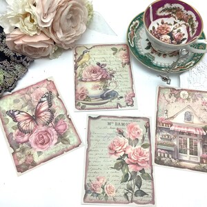 Postal vintage de París, Francia, con té negro y pétalos de rosa para obsequios de fiesta de té, despedida de soltera, almuerzo de dama de honor, casa de té