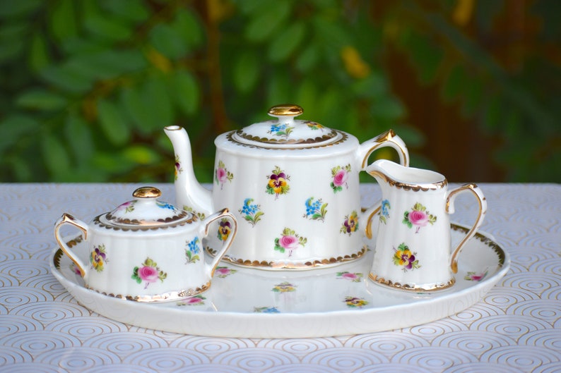 Children Tea Set. Fine Porcelain footed Tea Pot Tea Cups Etsy