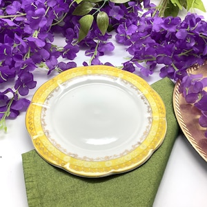 Plate  Renaissance Yellow and Gold Scrolls and Scalloped Edge. Salad  Dessert Plate Fine Porcelain. Serving Platter Table Centerpiece