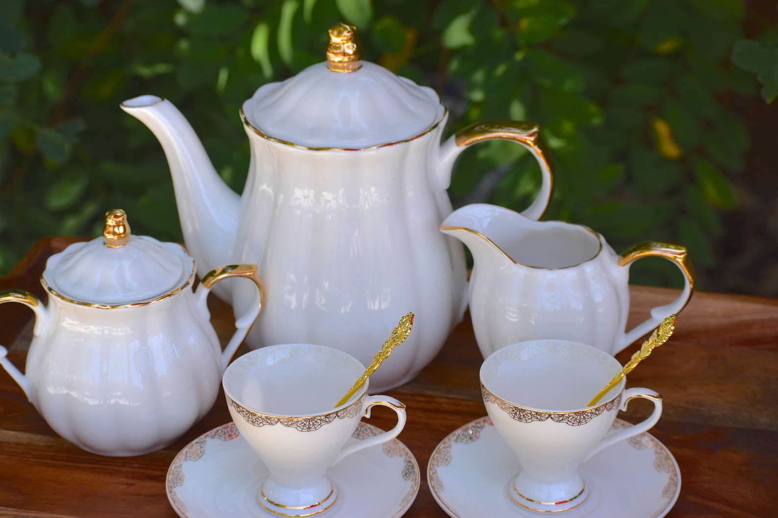 Set Da Tè In Ceramica Chanjoon - 6 Persone, Decorazione Oro E Rosa - Foto 6