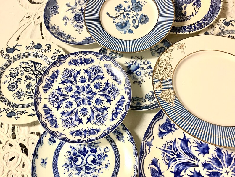 Blue and White Dessert Plates. Mismatched China Porcelain Etsy