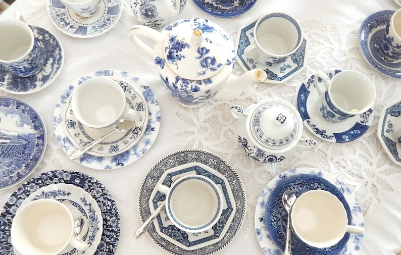 Blue and White Dessert Plates. Mismatched China Porcelain Etsy