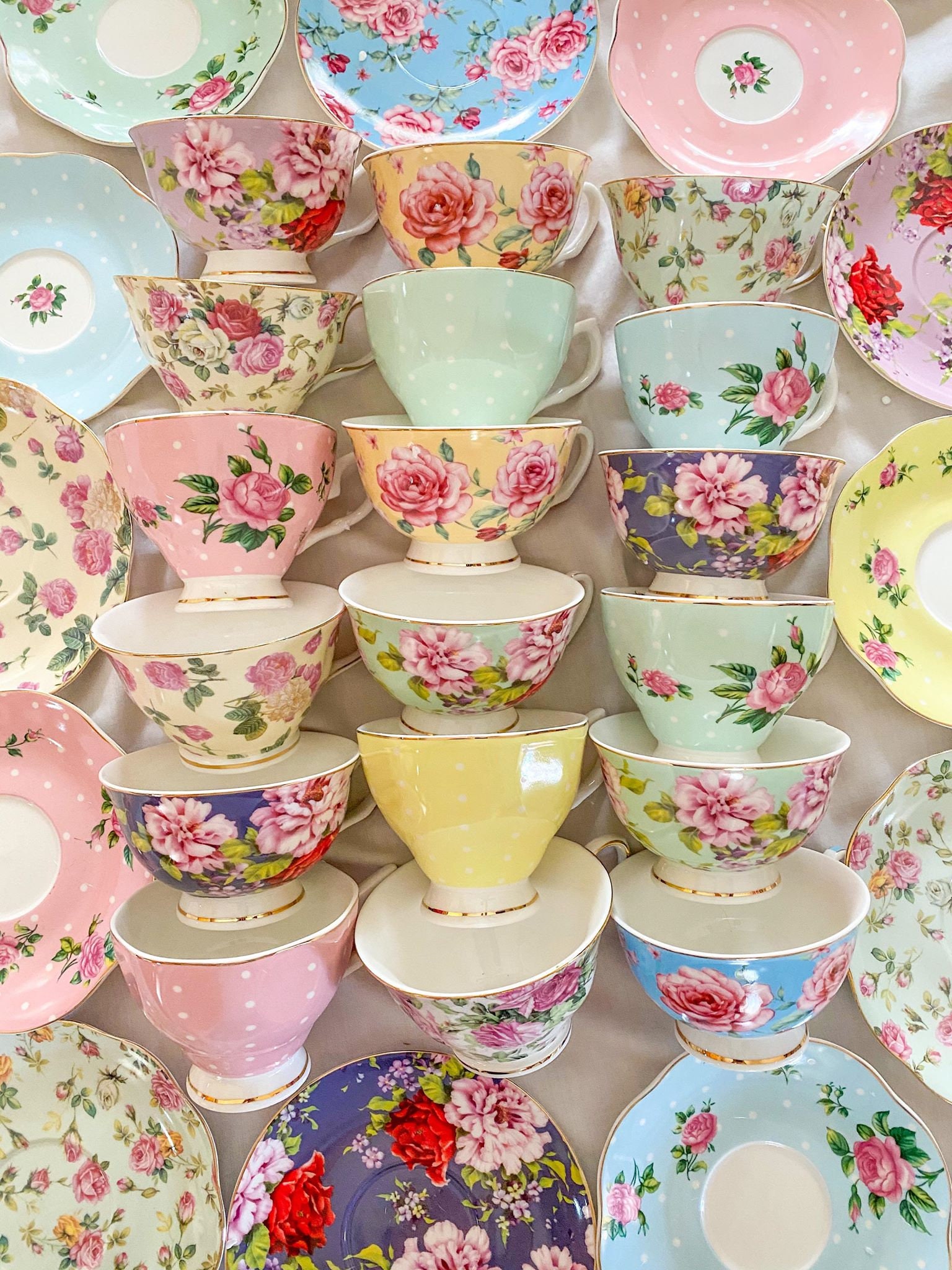 Mismatched Tea Cups and Saucers. Party Favors Bridal Shower Etsy UK