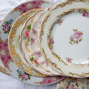 Mismatched Plates  Dinner China  porcelain dishes  mix and match. Vintage New. Wedding rehearsal, birthday party, Bridesmaid Luncheon (9-11)