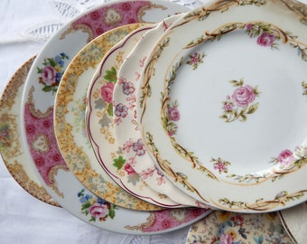 Mismatched Plates  Dinner China  porcelain dishes  mix and match. Vintage New. Wedding rehearsal, birthday party, Bridesmaid Luncheon (9-10)