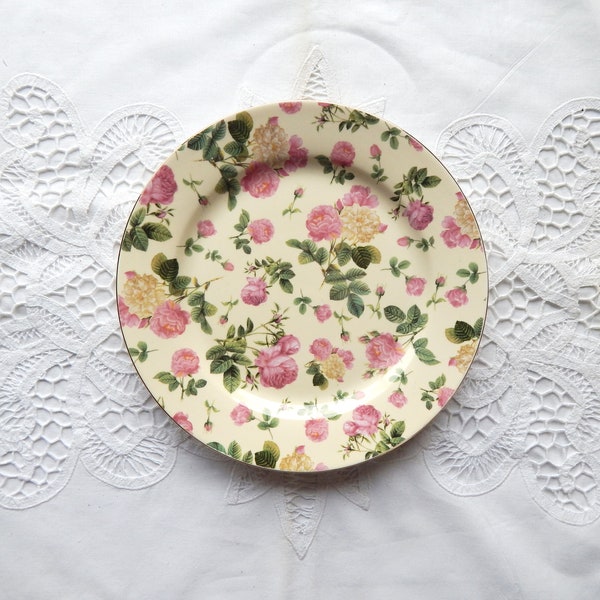 Plate  Chintz  Pastel yellow  Pink Roses. Side Plate, Salad, Dessert Plate Fine Bone China. Serving Platter Table Centerpiece for birthday