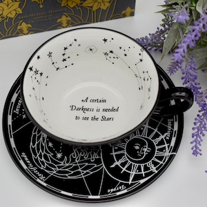 Personalized Tea Cup  Celestial A certain darkness is needed to see the Stars. Tea Cup  gold plated spoon  linen tea napkin, tea, gift box