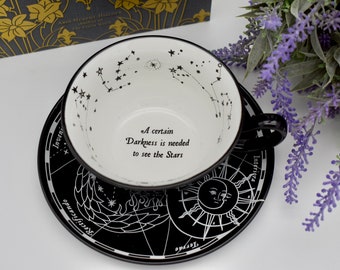 Personalized Tea Cup  Celestial A certain darkness is needed to see the Stars. Tea Cup  gold plated spoon  linen tea napkin, tea, gift box