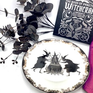 Divination Plate  Salem Witches around a cauldron. Fine Bone China Dish. Day of the Dead bewitching Wedding Side Salad Platter
