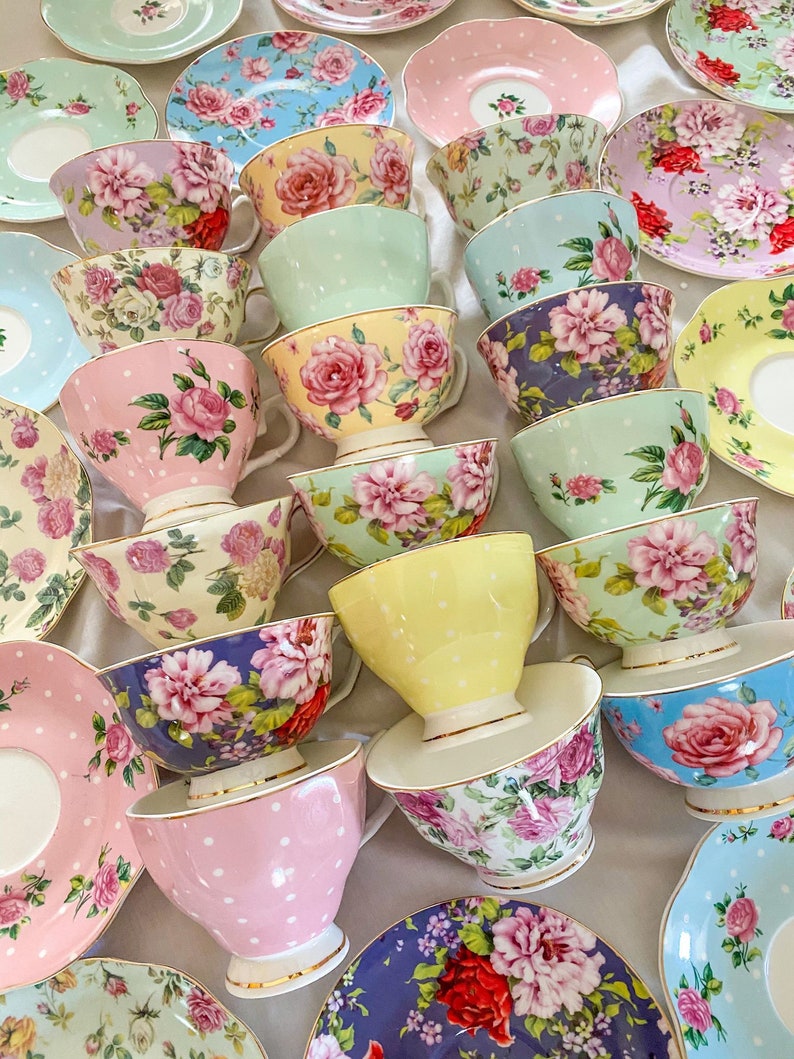 Tea Gifts. Mismatched Tea Cups and Saucers. Party Favors Etsy