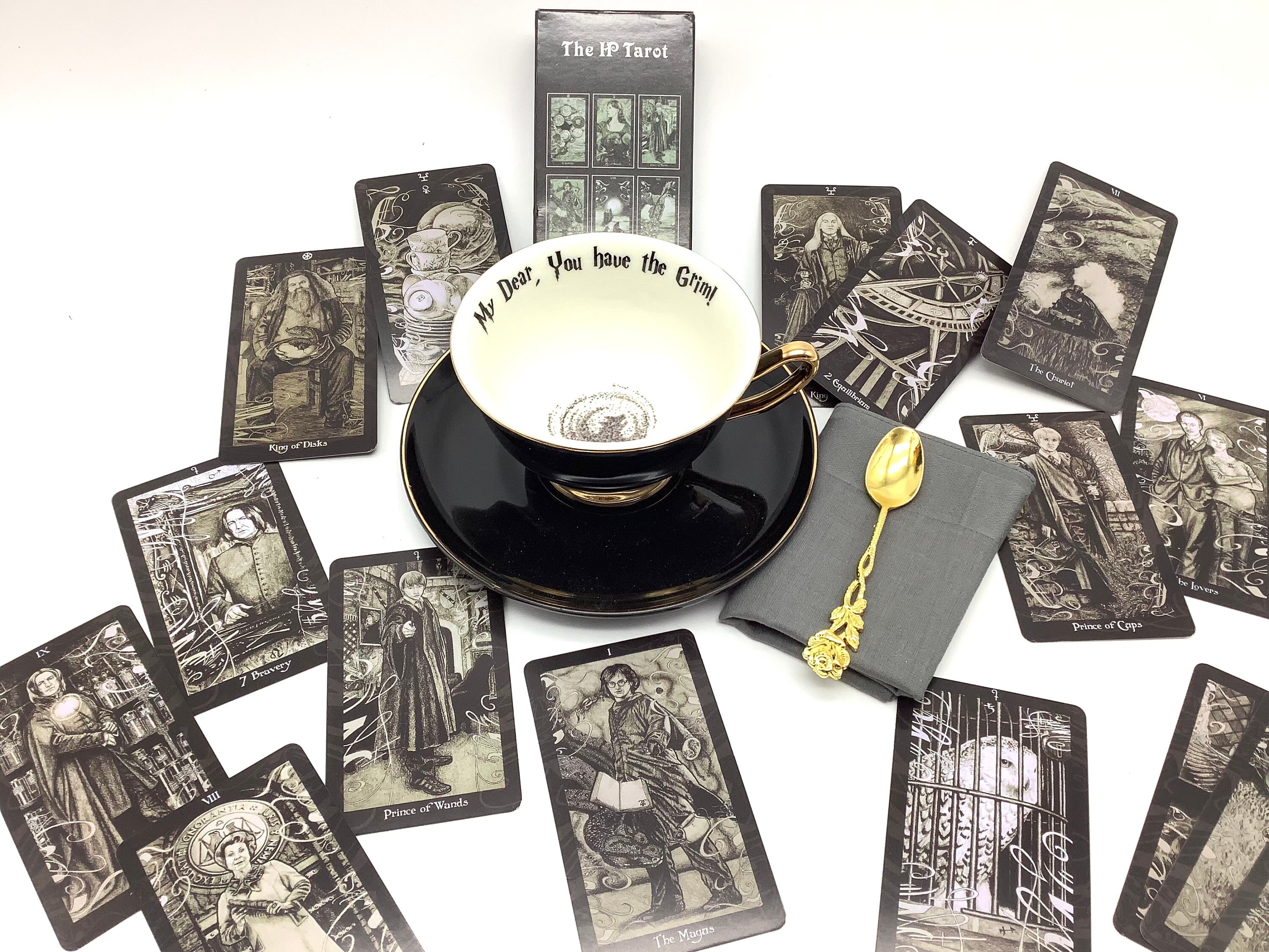 Personalized Tea and Tarot gift set  Harry Potter My Dear Grim tea cup plated spoon  napkin, Divination loose tea, tarot deck and gift box