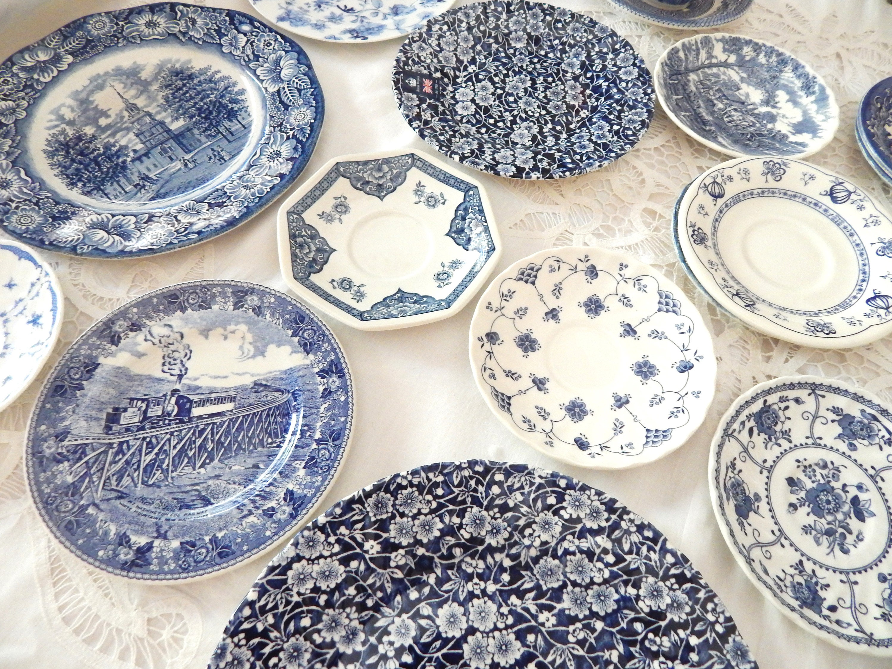 Blue and White Dessert Plates. Mismatched China Porcelain Etsy