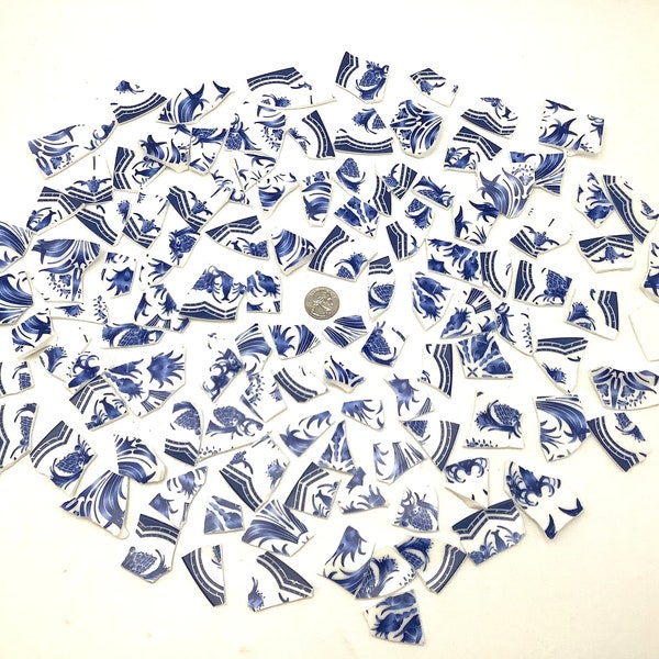 Broken China Pieces. Blue and White 2 lbs broken Fine Bone Porcelain Plates for Mosaics, Tiles, Pottery, Jewelry Making, Garden Decor