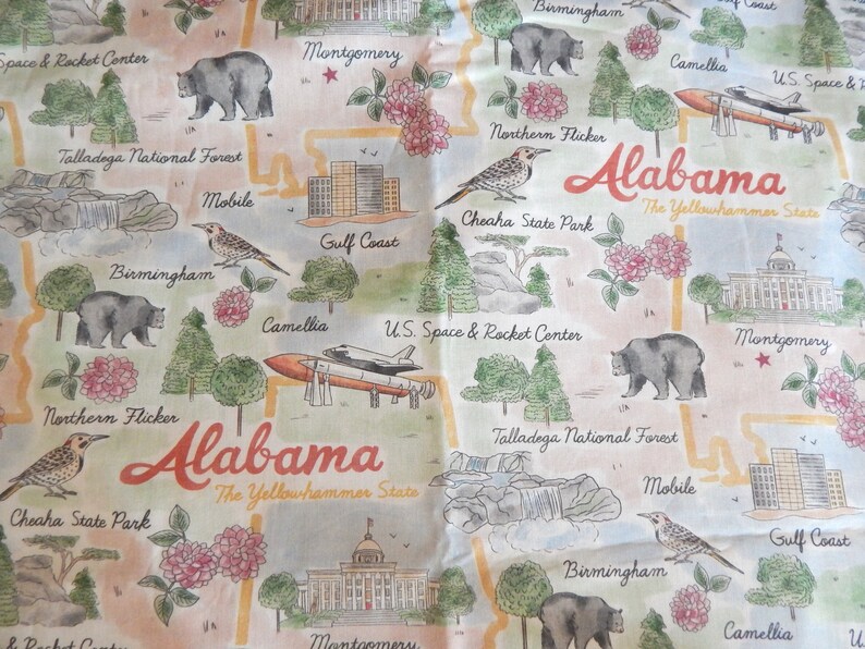 Licensed Novelty Cotton Fabric QTR Fabric The Yellowhammer State Alabama Joann Limited Edition State Pride Collection