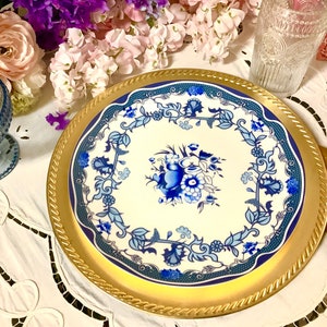 Blue and White Plate  Luncheon Dinner Dish. English Garden. Made in England. Serving Platter Table Centerpiece Decoration