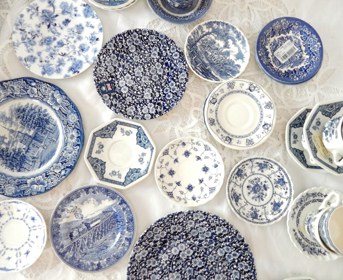Blue and White Dinner Plates. Mismatched China Porcelain Etsy