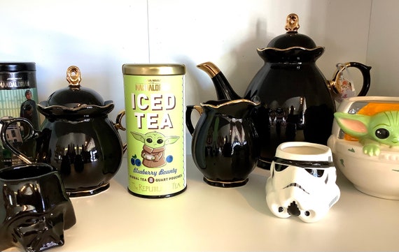 Star Wars Gift Black and Gold Porcelain Teapot Sugar Bowl Creamer, Limited  Edition Mandalorian the Child Blueberry ice tea