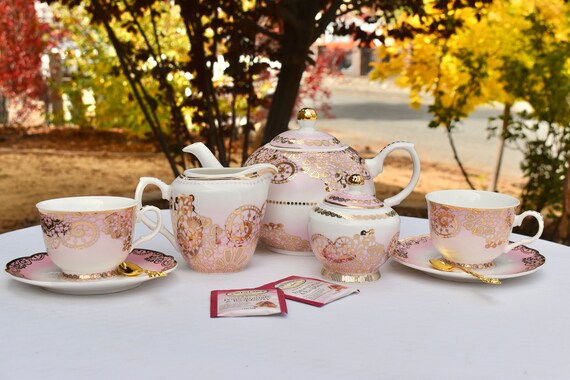 Downton Abbey Tea Party. 12 Piece Elegant Pink Gold Lace - Etsy
