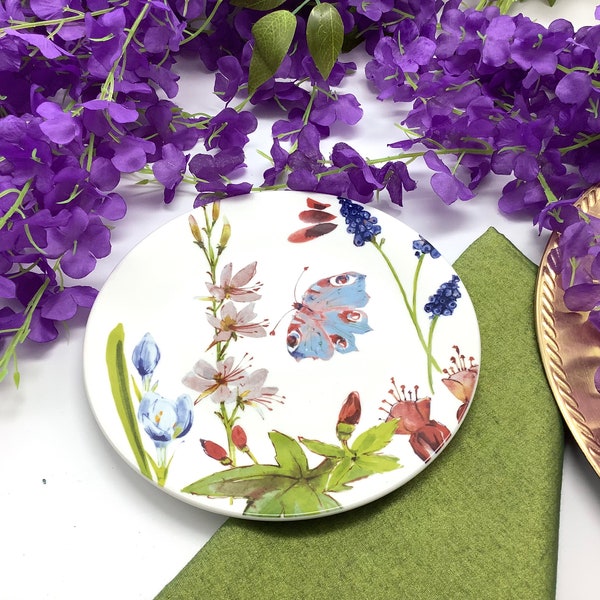 Plate  Flower Bulbs  Lilies  Muscari, Butterflies.  Salad, Dessert Plate Fine Porcelain. Serving Platter Table Centerpiece
