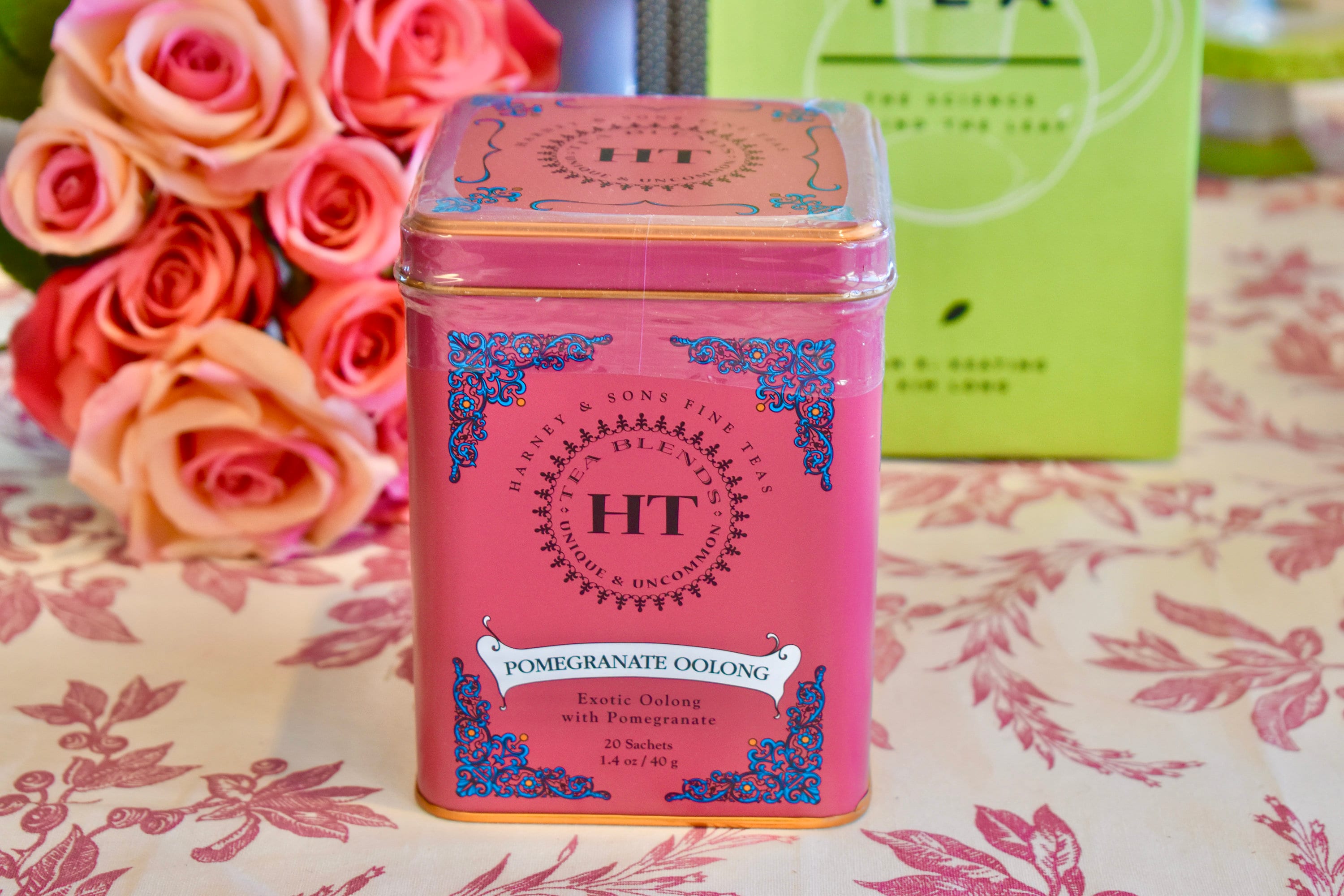 Tea. Harney & Sons Pomegranate Oolong Tea Caddy, Tin With 30 Sachets. Tea Party Hostess Gift Idea, Birthday Gift Basket