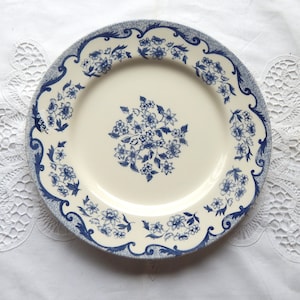 Blue and White Luncheon Dinner Plate Fine Porcelain  French Toile Royal Stafford. Made in England. Serving Platter Table Centerpiece