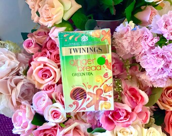 Tea. Twinings from England. Green Tea, Gingerbread. Box with 20 teabags. Gift for tea lovers, Tea Party Hostess Thank You Gift Basket