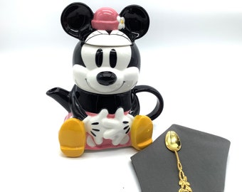 Tea for One  Classic Minnie Mouse. Disney Gift Set Teapot  Teacup  infuser, spoon, napkin, imported tea sampler and gift box