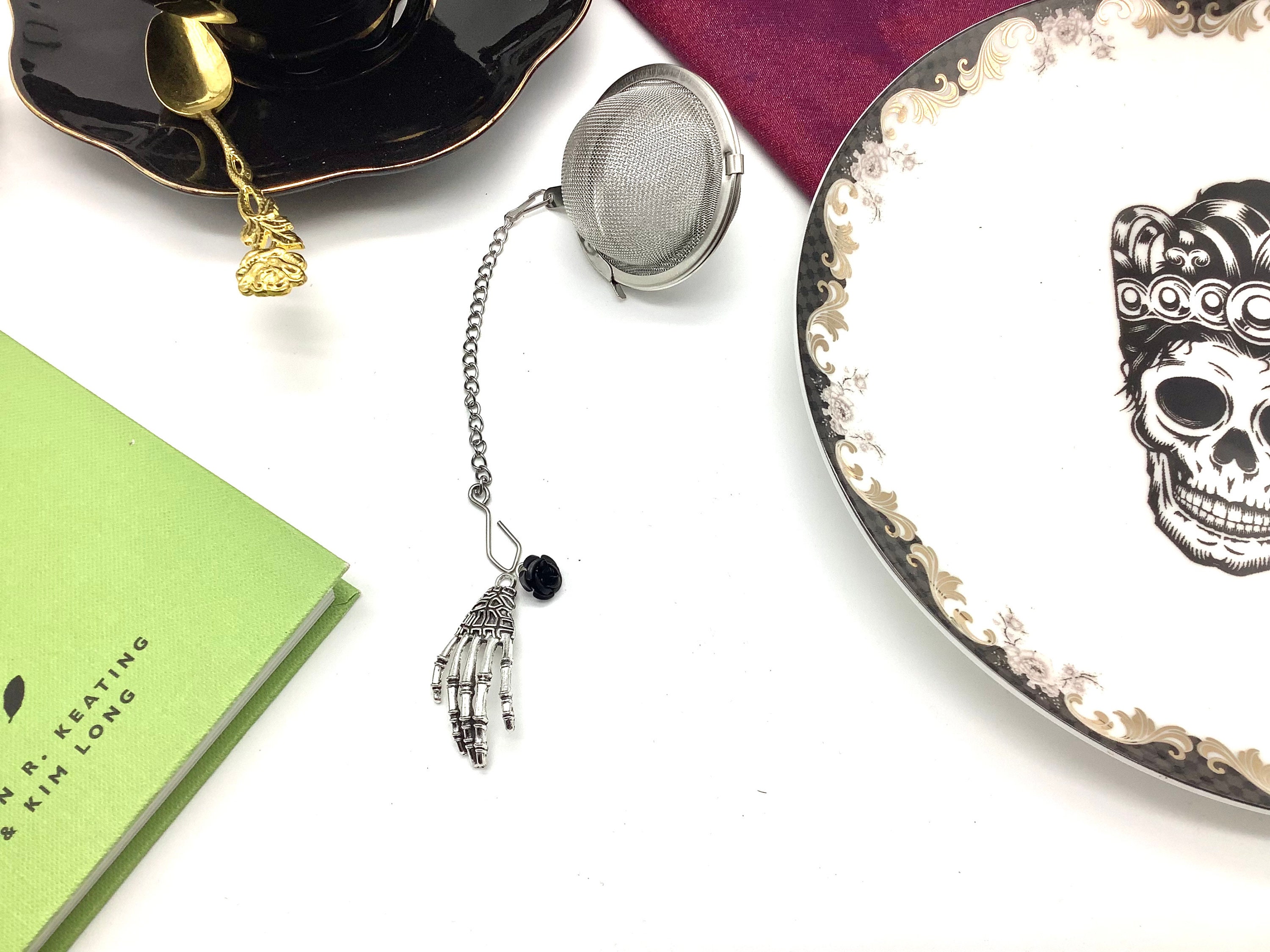 Skeleton Hand Tea Tea Ball Infuser Skeleton Hand With Black Rose. Premium Stainless Steel ...