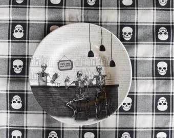 Skull Plate. Skeleton Bones Bar. We only Serve Spirits. Imported from England. Royal Stafford Porcelain Dish. Salad, Dessert, Bread Butter