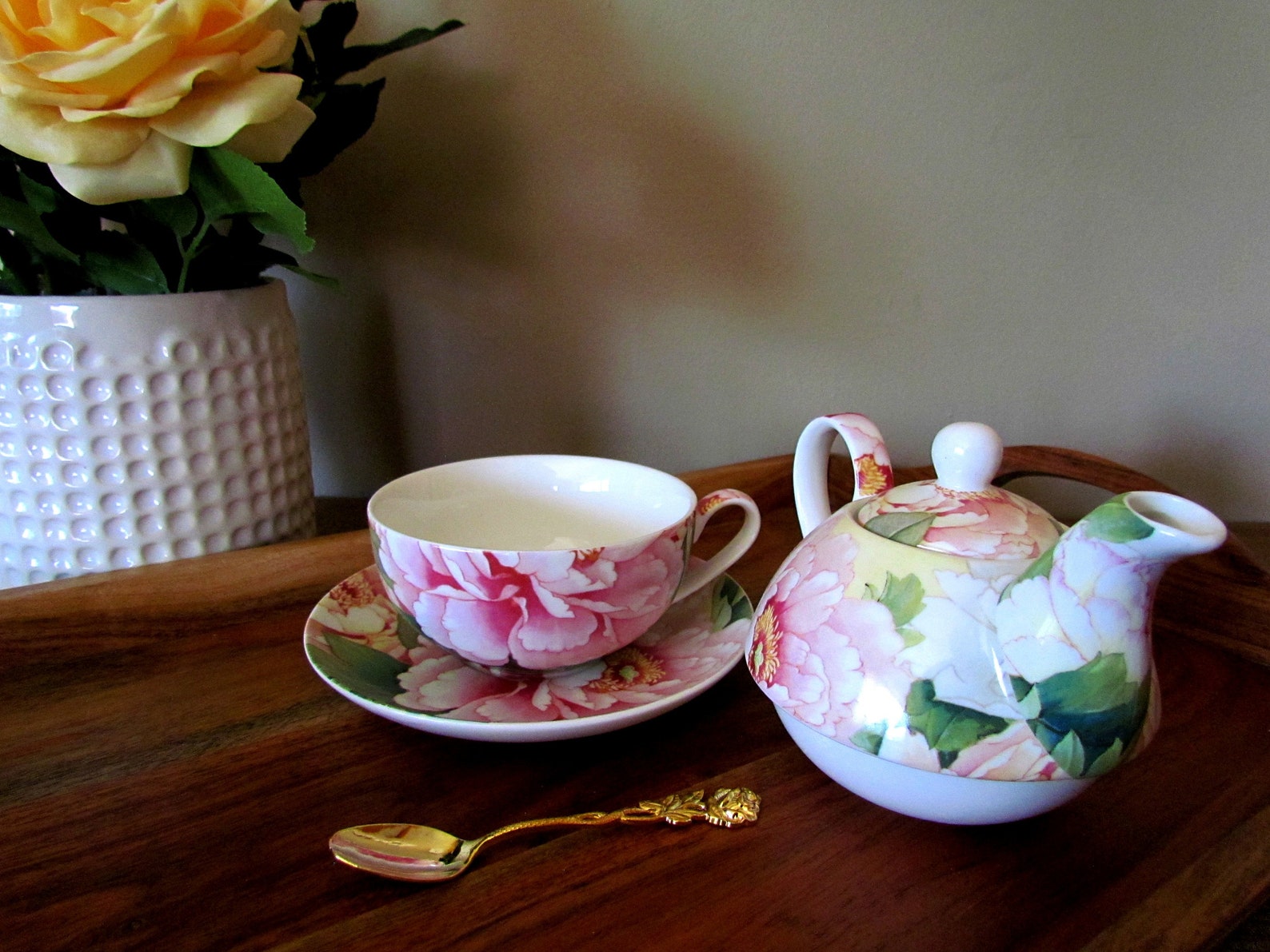 Tea for One Gift Set. Ivory and Rose Blush Peonies. Porcelain Etsy