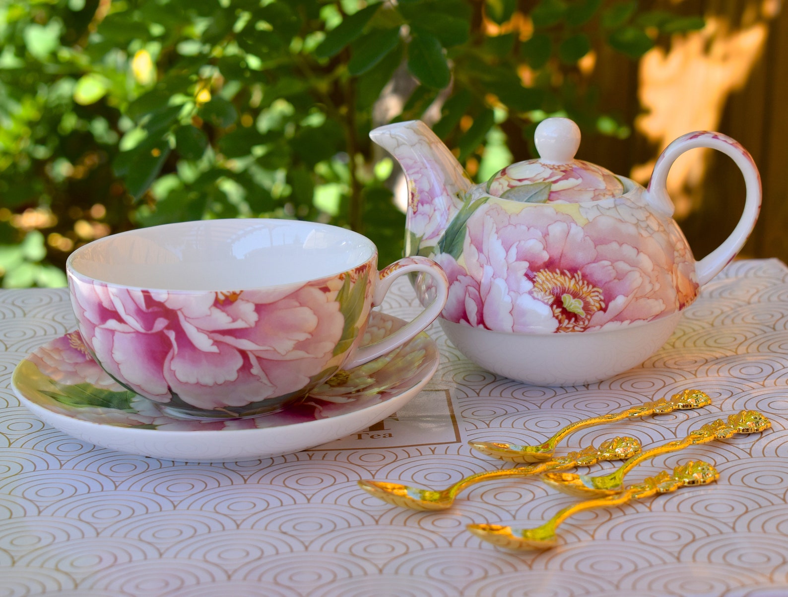 Tea for One Gift Set. Ivory and Rose Blush Peonies. Porcelain Etsy