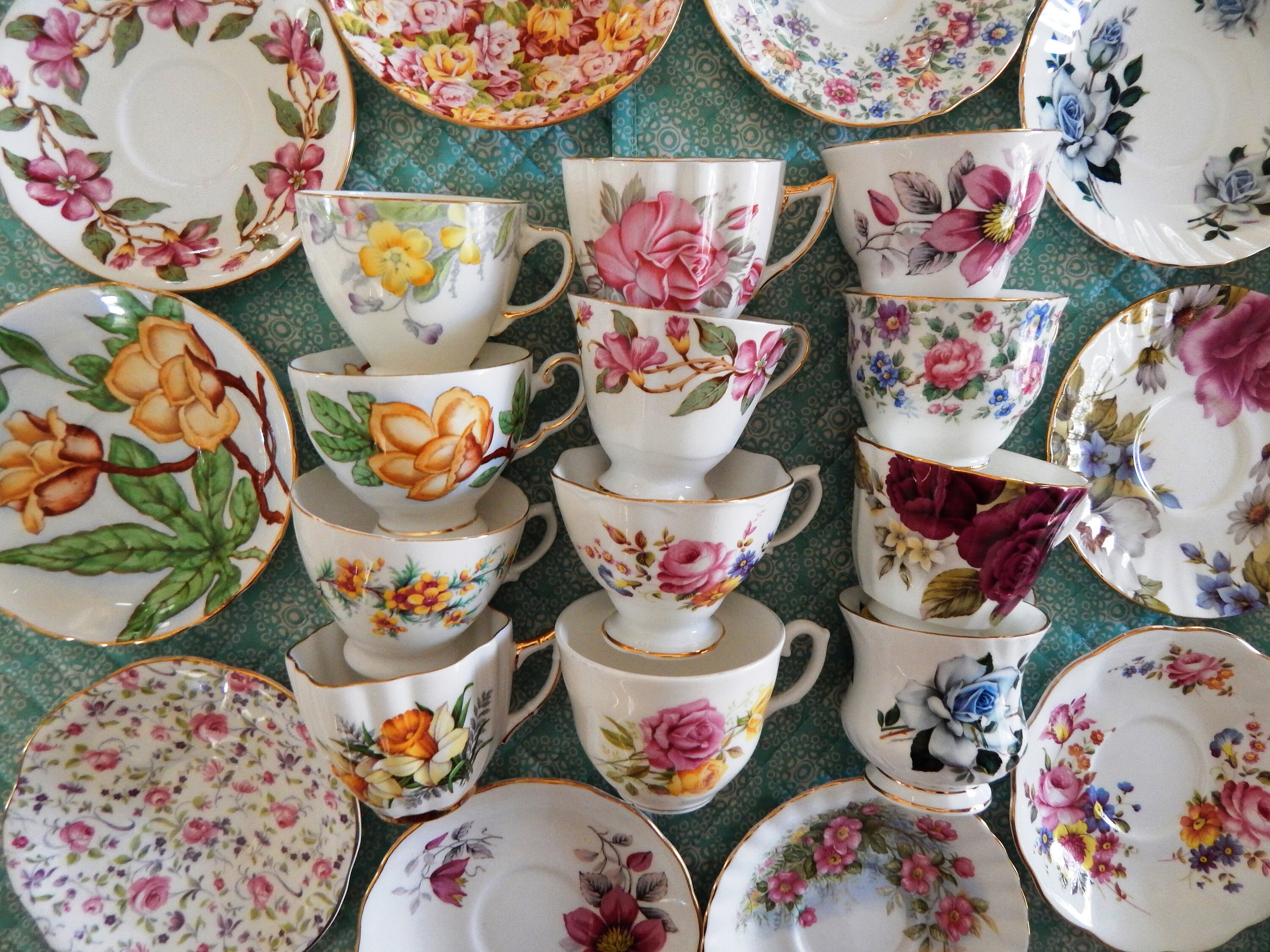 Mismatched Tea Cups and Saucers. Mix Match Vintage Favors for Etsy