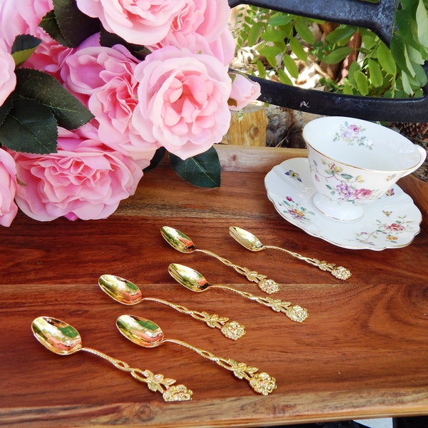 Teaspoon for tea with Gift Box  Gold Plated spoons for your garden tea party  Bridal Shower Tea Party  Bridesmaid Luncheon, Birthday gift