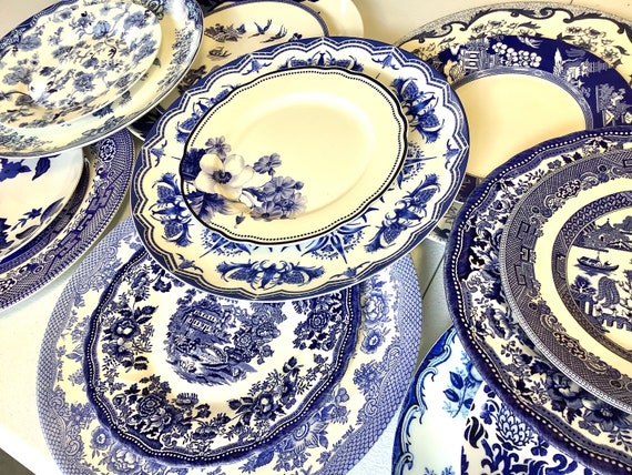 Blue and White Dinner Plates Mismatched China Porcelain Dishes New Vintage,  Mix and Match. Wedding Rehearsal, Bridesmaid Luncheon 9-10 -  Israel