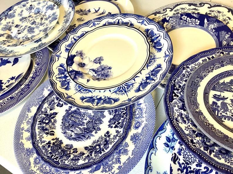 Blue and White Dinner Plates. Mismatched China Porcelain Etsy