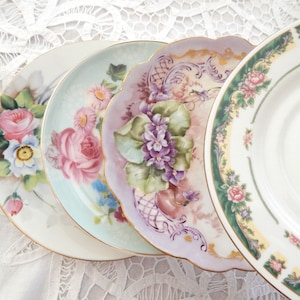 Mismatched Luncheon Plates  China  porcelain dishes  new vintage mix match. Wedding rehearsal, birthday party, Baby Shower, Potluck (9-10)