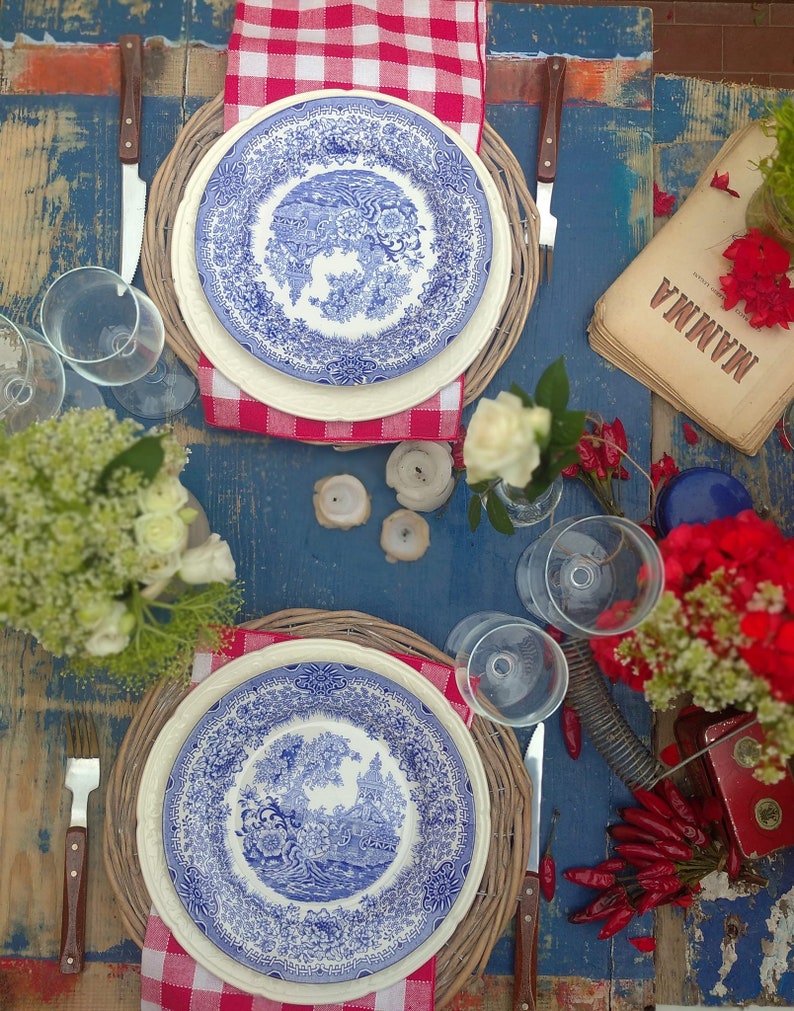 Blue and White Dinner Plates. Mismatched China Porcelain Etsy