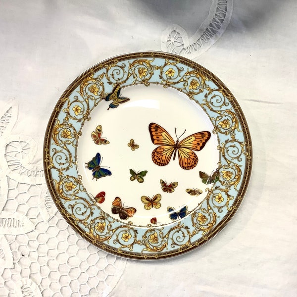 Plate  Butterfly with Blue Teal ribbon Lunch  Dinner Plate Fine Bone China. Serving Platter Table Centerpiece for birthday