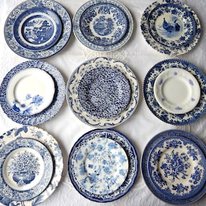 Blue and White Dinner Plates  Mismatched china  porcelain dishes  new vintage, mix and match. Wedding rehearsal,  Bridesmaid Luncheon (9-10)